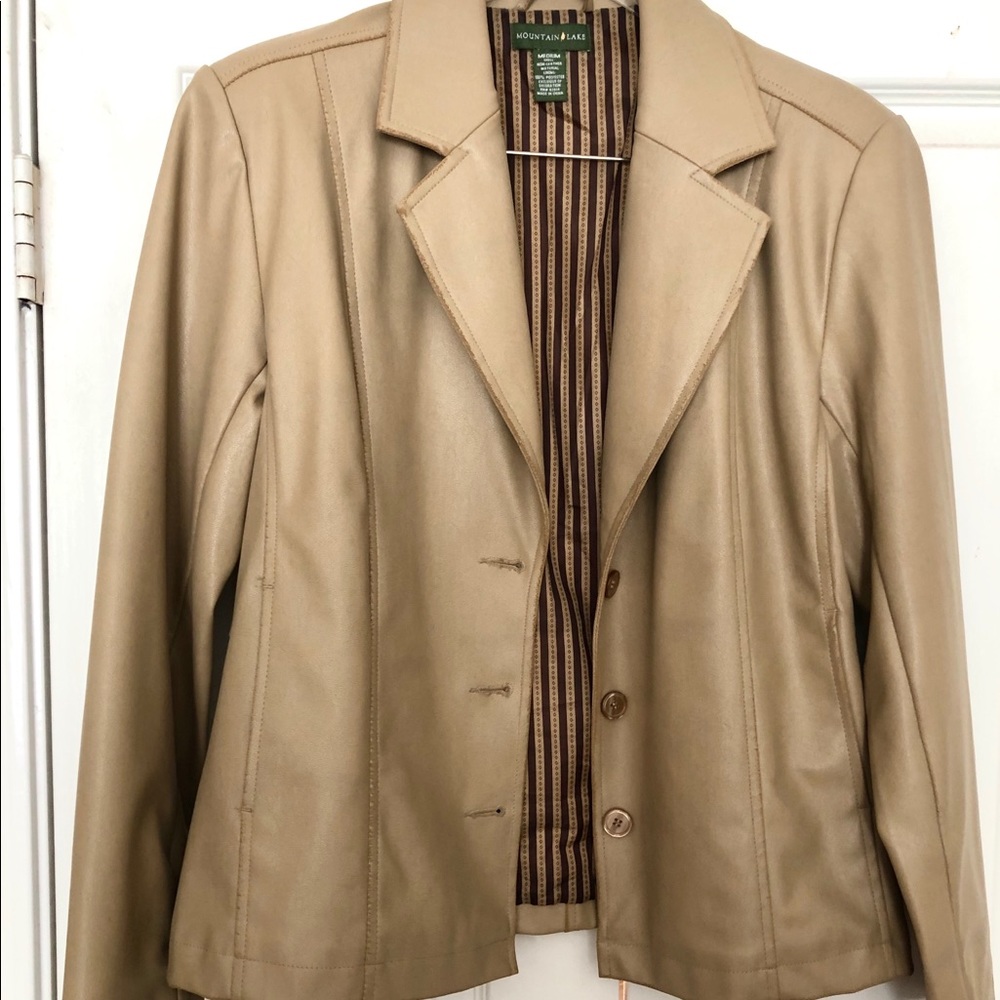 FauxLeather satiny lined neutral colored Blazer